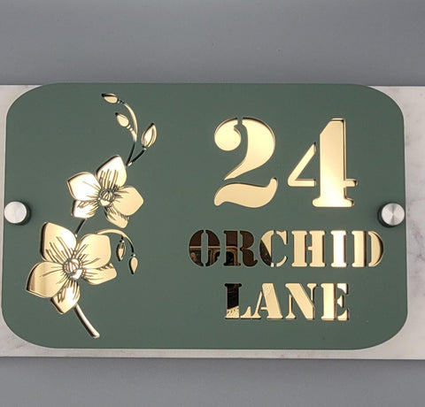 Orchid, Flowers, Floral House Number, House Number Sign, Door Sign, Door Number, Modern, Acrylic, House Name, Address Sign, First Home,