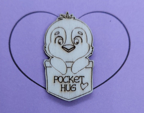 Penguin Handmade Wooden Pocket hug token love gift little pocket hug, pick me up pocket hug token