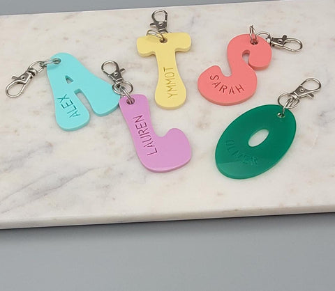 Retro Letter Backpack Tag Letter Name Keyring Bag Tag. Back to School. Children's name tag Stocking Filler Acrylic Keychain