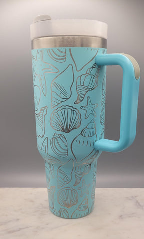 Shells, Beach ,Summer, Ocean, Under the sea 40oz Double Wall Insulated Tumbler with Handles Gift for mom, Granny, sister, Niece