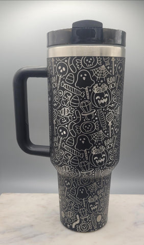 Trick or Treat Halloween, ghosts, spiders, Boo 40oz Double Wall Insulated Tumbler with Handles Gift