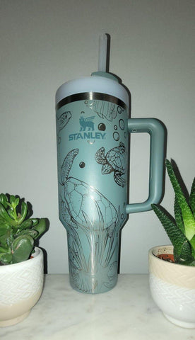 Original Stanley Turtles, under the Sea, ocean theme Engraved tumbler 40oz Double Wall Insulated Tumbler with Handles