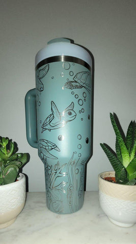 Original Stanley Turtles, under the Sea, ocean theme Engraved tumbler 40oz Double Wall Insulated Tumbler with Handles