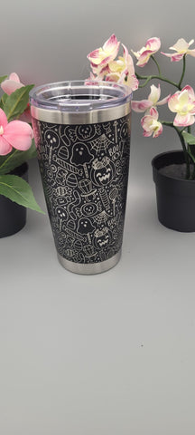 Trick or Treat, Halloween, ghosts Laser Engraved Custom Seamless  20oz Double Wall Insulated Tumbler Travel mug