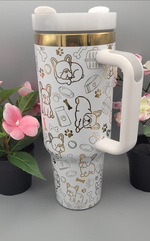 French Bulldog, Frenchie, dog mom, dog lover 40oz Double Wall Insulated Tumbler with Handles Gift for mom, Granny, sister, Niece