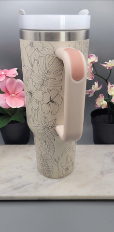 Cherry blossoms Birds, Toucan, Parrot, Bird of Paradise, Tropical Plants 40oz Laser Engraved 40oz Double Wall Insulated Tumbler with Handles