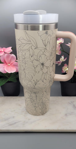 Cherry blossoms Birds, Toucan, Parrot, Bird of Paradise, Tropical Plants 40oz Laser Engraved 40oz Double Wall Insulated Tumbler with Handles