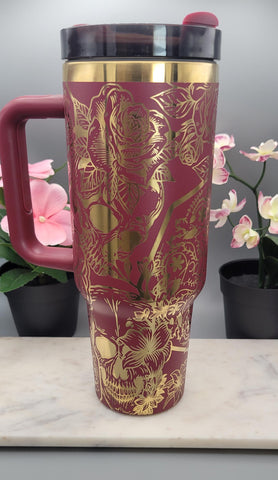 Skulls & Swear Words , Cuss word, F**K mandala with sugar skull 40oz Double Wall Insulated Tumbler with Handles