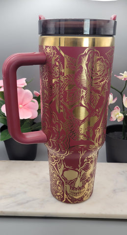 Skulls & Swear Words , Cuss word, F**K mandala with sugar skull 40oz Double Wall Insulated Tumbler with Handles