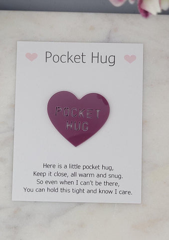 Heart Pocket hug token love gift thinking of you  little pocket hug, pick me up pocket hug token Acrylic - 35 colours