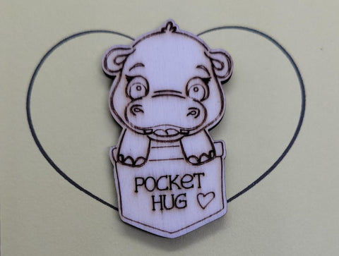 Hippo Handmade Wooden Pocket hug token love gift little pocket hug, pick me up pocket hug token