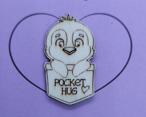 Penguin Handmade Wooden Pocket hug token love gift little pocket hug, pick me up pocket hug token