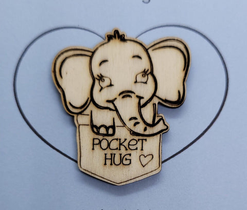 Elephant Handmade Wooden Pocket hug token love gift little pocket hug, pick me up pocket hug token