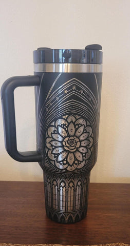 Cathedral, Stained glass window, church, Goth, Vintage Engraved Boho gift 40oz Double Wall Insulated Tumbler with Handles Gift