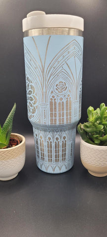Cathedral, Stained glass window, church, Goth, Vintage Engraved Boho gift 40oz Double Wall Insulated Tumbler with Handles Gift
