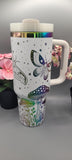 Moths, Moonlight, Mushrooms, Boho groovy 40oz Double Wall Insulated Tumbler with Handles Gift for mom, Granny, sister, Niece