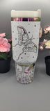 Moths, Moonlight, Mushrooms, Boho groovy 40oz Double Wall Insulated Tumbler with Handles Gift for mom, Granny, sister, Niece