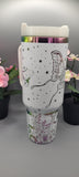 Moths, Moonlight, Mushrooms, Boho groovy 40oz Double Wall Insulated Tumbler with Handles Gift for mom, Granny, sister, Niece