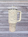 Original Stanley Engraved Stanley Peony 40oz Floral Tumbler: Double-Wall Insulated Cup with Handle for Summer