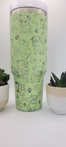 Original Stanley cute English bulldog tumbler,40oz dog cup, Engraved tumbler 40oz Double Wall Insulated Tumbler with Handles