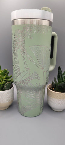 African Giraffe Engraved 40oz Double Wall Insulated Tumbler with Handles Gift for mom, Granny, sister