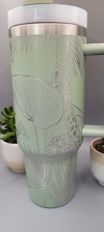 African Giraffe Engraved 40oz Double Wall Insulated Tumbler with Handles Gift for mom, Granny, sister