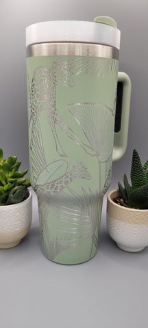African Giraffe Engraved 40oz Double Wall Insulated Tumbler with Handles Gift for mom, Granny, sister