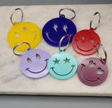 Smiley Face, Happy Face keychain made from  Acrylic. 3 Sizes, 4 designs Many colours to choose from.Perfect Gift for Your BFF bag charm