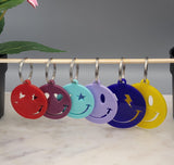 Smiley Face, Happy Face keychain made from  Acrylic. 3 Sizes, 4 designs Many colours to choose from.Perfect Gift for Your BFF bag charm