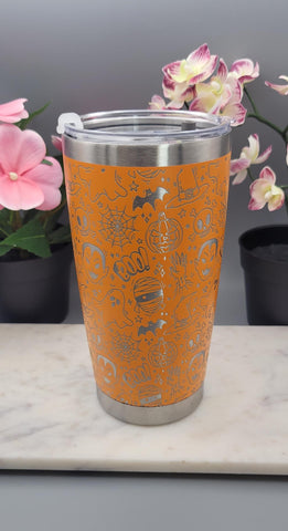 Trick or Treat, monster mash Halloween, ghosts Laser Engraved Custom Seamless  20oz Double Wall Insulated Tumbler Travel mug