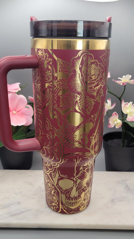 Skulls & Swear Words , Cuss word, F**K mandala with sugar skull 40oz Double Wall Insulated Tumbler with Handles