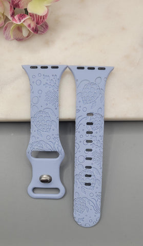 Engraved Turtles Sea theme, Ocean Design for Apple Watch Silicone Sports Band/Strap  38mm/40mm/41mm/42mm/44mm/45mm/46mm/49mm Boho