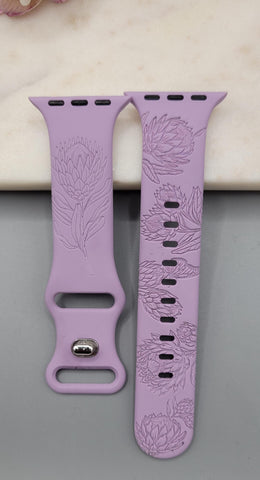 Engraved Protea Flowers Gift Design for Apple Watch Silicone Sports Band/Strap  38mm/40mm/41mm/42mm/44mm/45mm/46mm/49mm Garden Boho