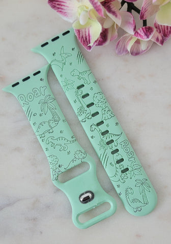 Engraved Cute Dinosaurs Design for kids Apple Watch Silicone Sports Band/Strap  38mm/40mm/41mm/42mm/44mm/45mm/46mm/49mm