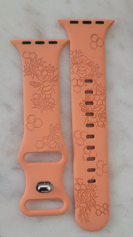 Engraved Honey Bees, Bumble bee Gift Design for Apple Watch Silicone Sports Band/Strap  38mm/40mm/41mm/42mm/44mm/45mm/46mm/49mm
