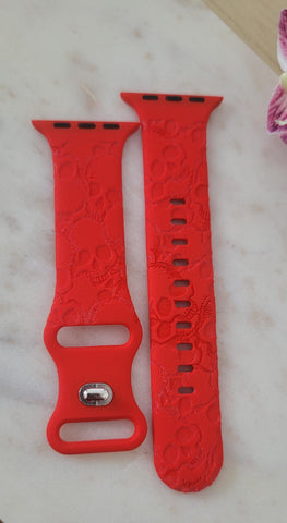 Engraved Skulls, Halloween Gift Design for Apple Watch Silicone Sports Band/Strap  38mm/40mm/41mm/42mm/44mm/45mm/46mm/49mm