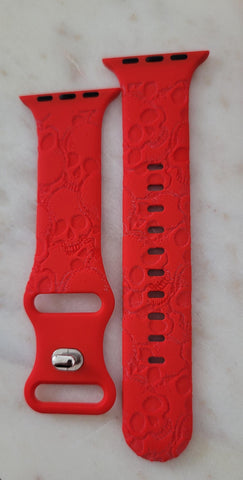 Engraved Skulls, Halloween Gift Design for Apple Watch Silicone Sports Band/Strap  38mm/40mm/41mm/42mm/44mm/45mm/46mm/49mm