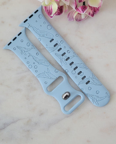 Engraved Whale shark, ocean Gift Design for Apple Watch Silicone Sports Band/Strap  38mm/40mm/41mm/42mm/44mm/45mm/46mm/49mm