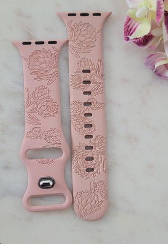 Engraved Protea Flowers Gift Design for Apple Watch Silicone Sports Band/Strap  38mm/40mm/41mm/42mm/44mm/45mm/46mm/49mm Garden Boho