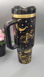 Moths, Moonlight, Mushrooms, Boho groovy 40oz Double Wall Insulated Tumbler with Handles Gift for mom, Granny, sister, Niece