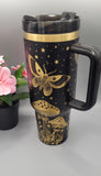 Moths, Moonlight, Mushrooms, Boho groovy 40oz Double Wall Insulated Tumbler with Handles Gift for mom, Granny, sister, Niece