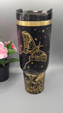 Moths, Moonlight, Mushrooms, Boho groovy 40oz Double Wall Insulated Tumbler with Handles Gift for mom, Granny, sister, Niece
