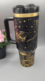 Moths, Moonlight, Mushrooms, Boho groovy 40oz Double Wall Insulated Tumbler with Handles Gift for mom, Granny, sister, Niece