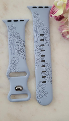 Engraved Welsh Daffodils, St Davids Gift Design for Apple Watch Silicone Sports Band/Strap  38mm/40mm/41mm/42mm/44mm/45mm/46mm/49mm