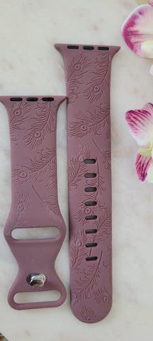 Engraved Peacock  feathers print Gift for Apple Watch Silicone Sports Band/Strap  38mm/40mm/41mm/42mm/44mm/45mm/46mm/49mm