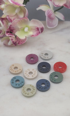 Country City Town Travel Tokens for Bracelets and Necklaces Engraved Travel Rings, Travel Gift Made from Acrylic