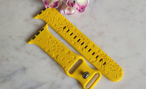 Engraved Ghost, Halloween,  Gift Design for Apple Watch Silicone Sports Band/Strap  38mm/40mm/41mm/42mm/44mm/45mm/46mm/49mm