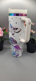 Moths, Moonlight, Mushrooms, Boho groovy 40oz Double Wall Insulated Tumbler with Handles Gift for mom, Granny, sister, Niece