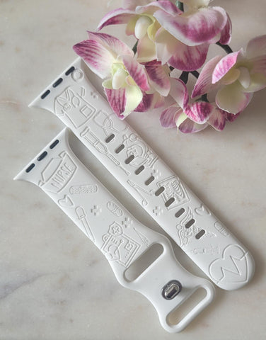 Engraved Nurse, Nursing Graduate Gift Design for Apple Watch Silicone Sports Band/Strap  38mm/40mm/41mm/42mm/44mm/45mm/46mm/49mm