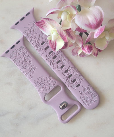 Engraved Magnolia, Flowers Gift Design for Apple Watch Silicone Sports Band/Strap  38mm/40mm/41mm/42mm/44mm/45mm/46mm/49mm